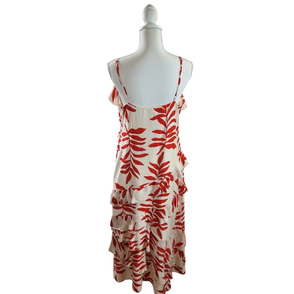 NWT Ember Women's Red & Cream Leaf Print Ruffle Sleeveless Sundress Size Large - Picture 3 of 12